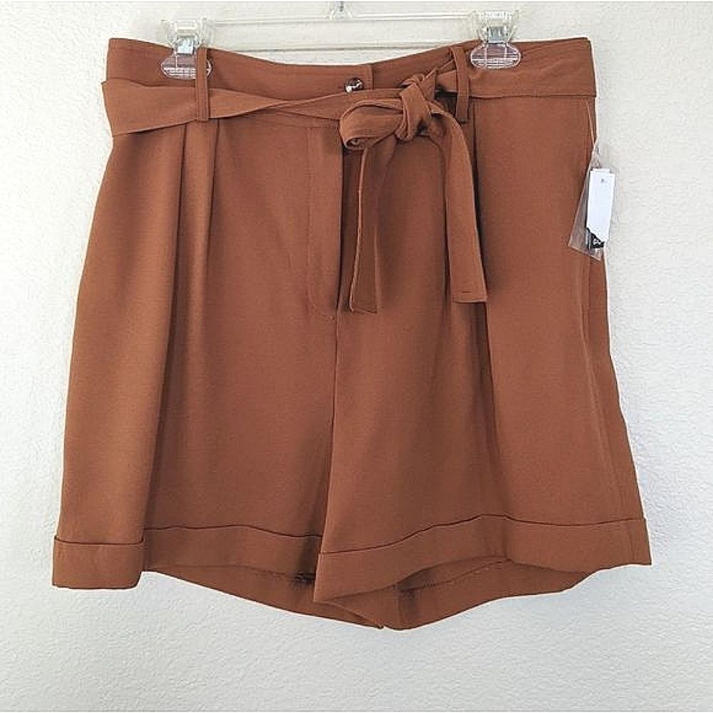 Bar III High-Waist Tie-Waist Paperbag Shorts in Rust